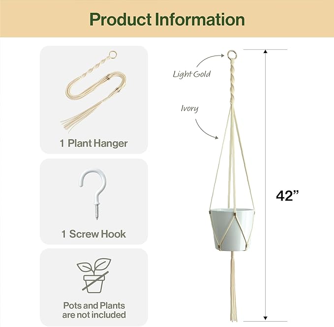 Macrame Plant Hanger Polyester Rope 42 Inch Outdoor Indoor Adjustable Hanging - Image 3