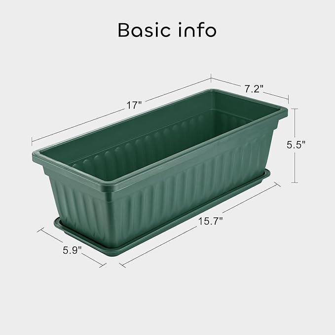 GROWNEER 3 Packs 17 Inches Green Flower Window Box Plastic Vegetable Planters - Image 3