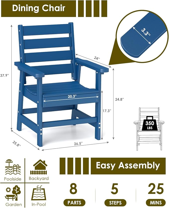 GREENVINES Outdoor Dining Chair | HDPE | Patio Chairs | All-Weather | Blue - Image 2