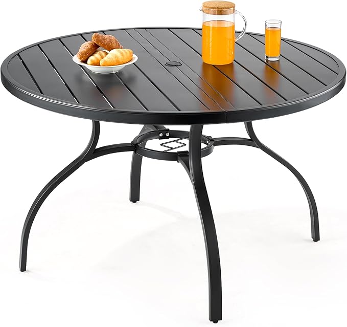 VEVOR Outdoor Patio Dining Table, 47 inch Round Metal Steel Slat Backyard by VEVOR
