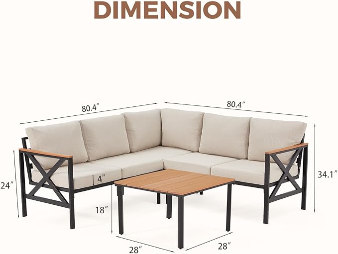 EROMMY 6 Pieces Patio Furniture Sets, Metal Outdoor Sectional Furniture L Shape - Image 2