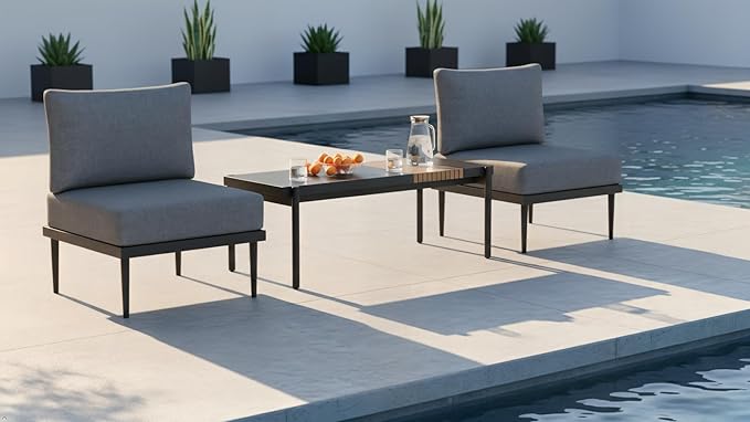 Sundale Outdoor 3 Pieces Patio Furniture Set, Metal Outdoor Sectional Sofa - Image 7