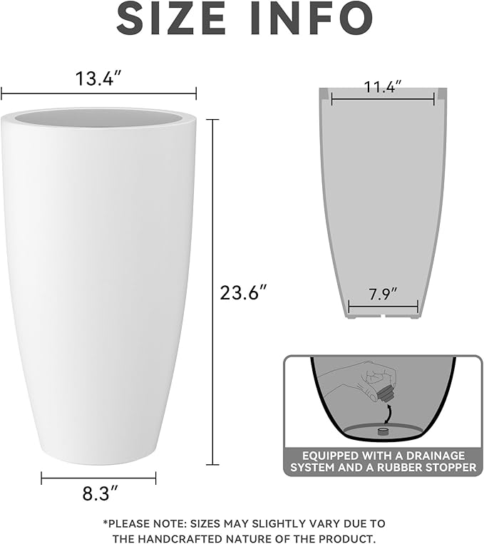 Kante 23.6" H Pure White Concrete Tall Planters, Large Outdoor Indoor - Image 3