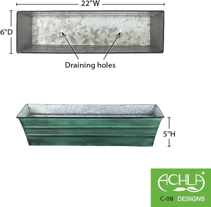 Achla Designs Galvanized Window Flower Box Planter-Green-Small - Image 2