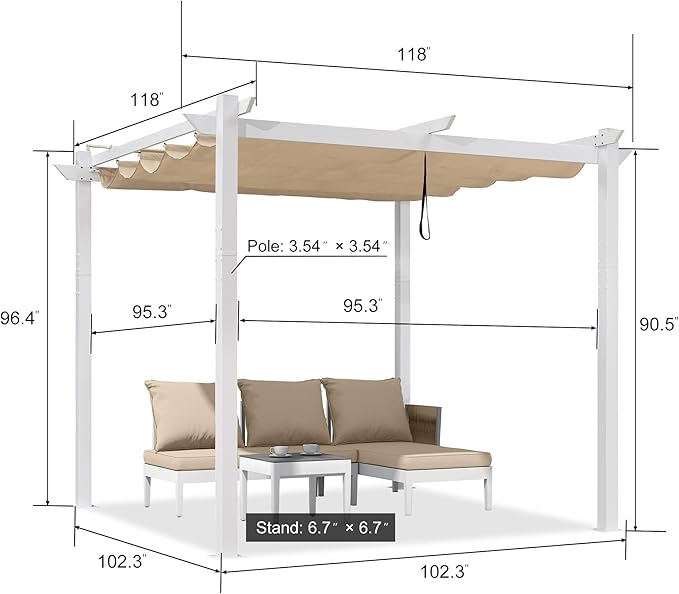 PURPLE LEAF 10' x 13' Aluminum Outdoor Pergola White Retractable Pergola - Image 2