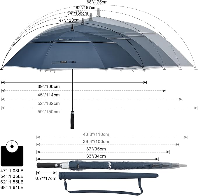 G4Free 47/54/62/68/72 Inch Automatic Open Golf Umbrella Oversize Extra Large - Image 3