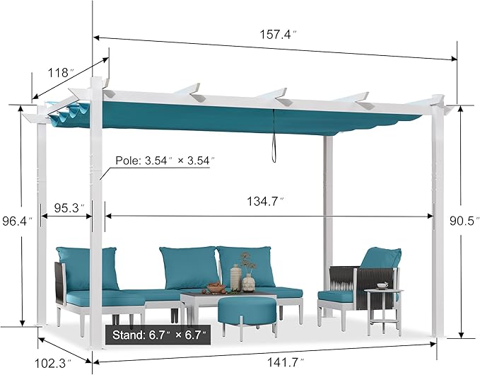 PURPLE LEAF 10' x 10' Aluminum Outdoor Pergola White Wind-Resistant Retractable - Image 3