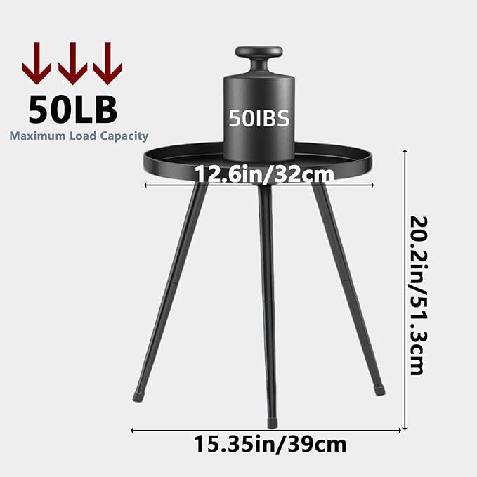 Small Round Side Table Metal End Table Outdoor Black Side Table Mid-Century - Image 3