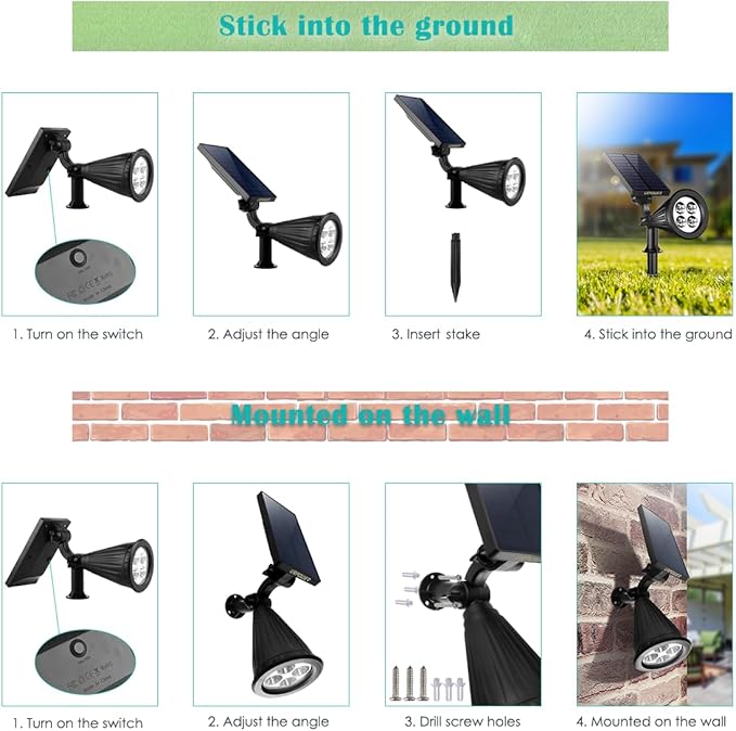 URPOWER Solar Lights Outdoor, 2-in-1 Waterproof Adjustable Solar Spotlights - Image 6