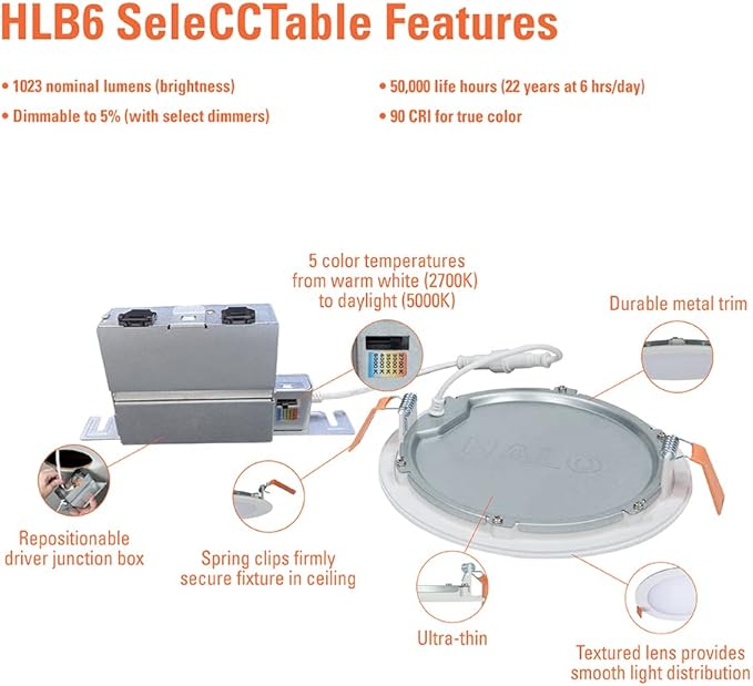 HALO HLB Recessed Lighting 6 Inch LED Thin Canless, Dimmable w/Selectable Color - Image 3