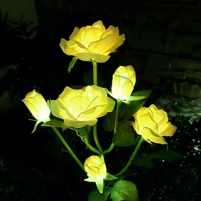GONIMY Outdoor Realistic Solar Powered Rose Flower Lights Stake, 2 Pack 10 Rose - Image 4