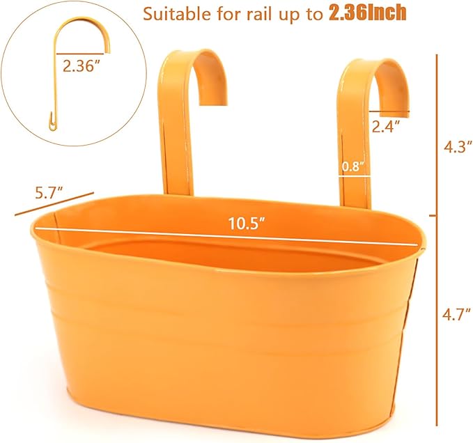 3 Pack Metal Railing Planters, 10.5" Oval Hanging Flower Pots - Image 2