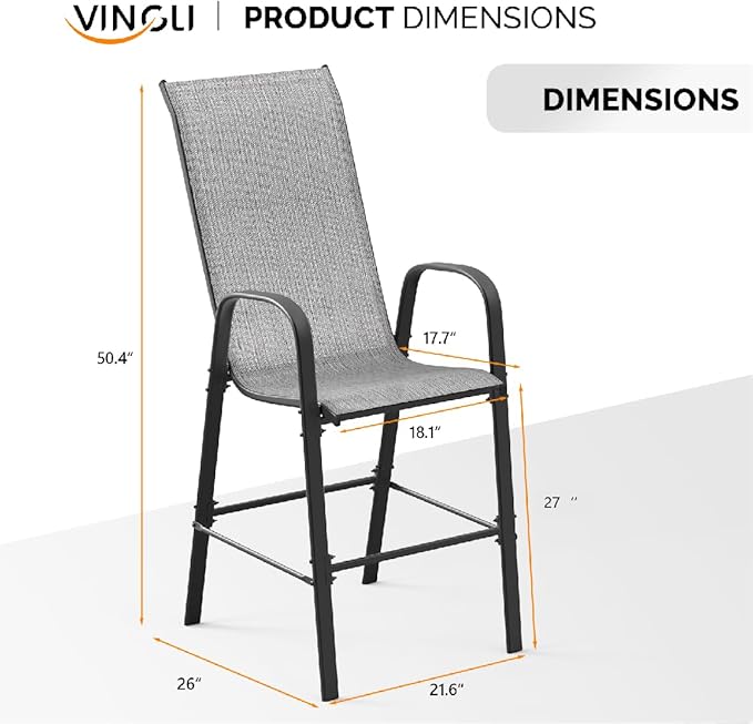 VINGLI Outdoor Bar Chairs Set of 8 – Stackable Outdoor Bar Stools - Image 3