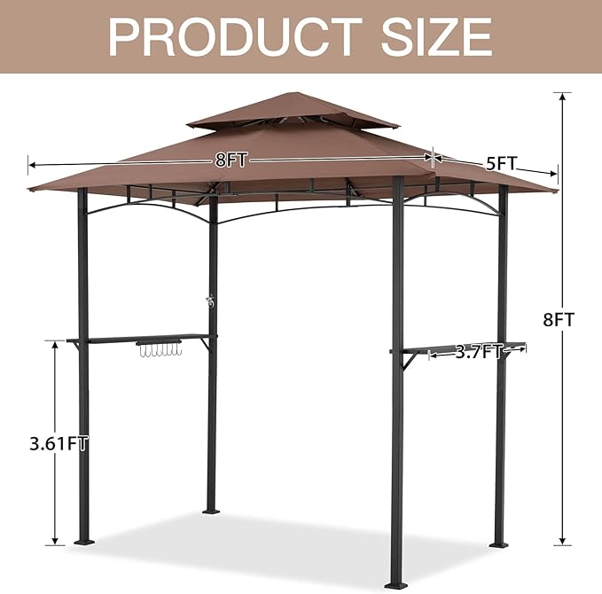 AECOJOY 8' x 5' Outdoor Grill Gazebo Canopy, BBQ Canopy - Image 7