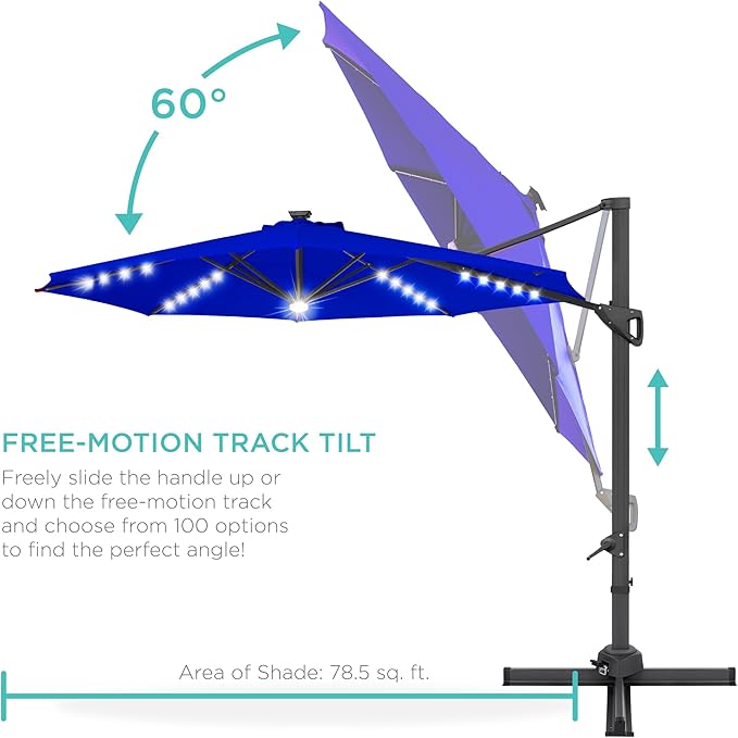 Best Choice Products 10ft Solar LED Cantilever Patio Umbrella, 360-Degree - Image 5