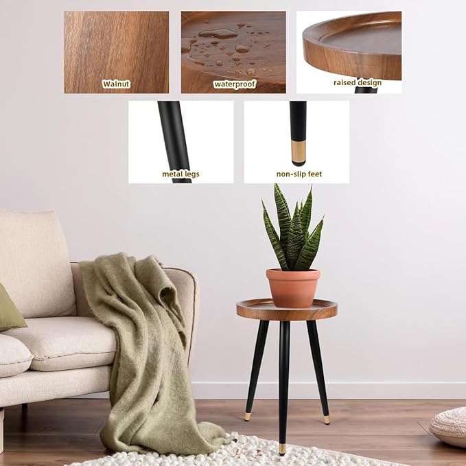 Plant Stand Indoor, Mid Century Walnut Wood Plant Table, Heavy Duty Metal Tall - Image 5