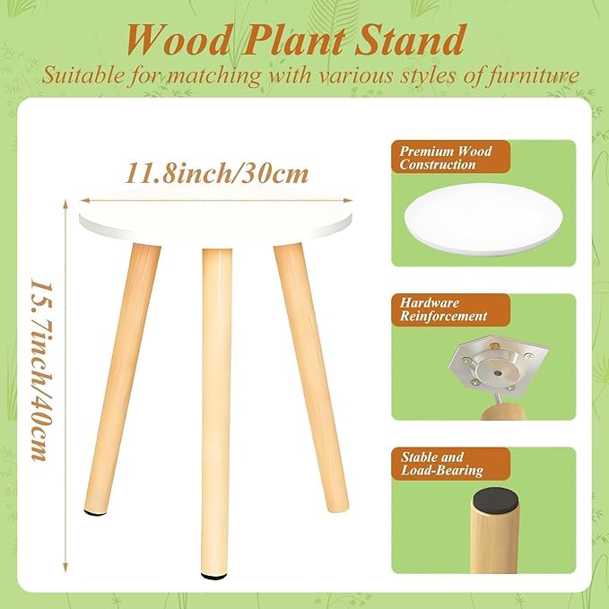 Plant Stand Indoor/Outdoor for Plants, Wood White Planter Stands Holder Mid - Image 2