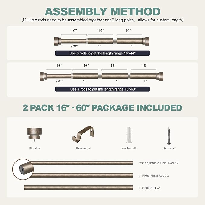 2 Pack Retro Silver Curtain Rods Set - Image 9