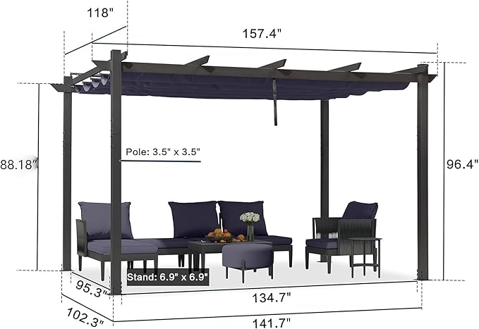 PURPLE LEAF 10' x 13' Aluminum Outdoor Pergola Wind-Resistant Retractable - Image 5