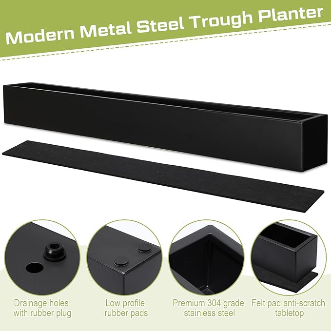 32 x 3.5 x 3.5 Inch Long Rectangular Planter Box Window Sill Plant Box Metal - Image 6