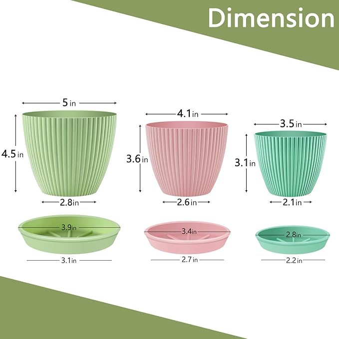 SupKing Plant Pots 5/4/3.5 Inch Set of 3, Small Mini Cute Plastic Flower Pots - Image 2