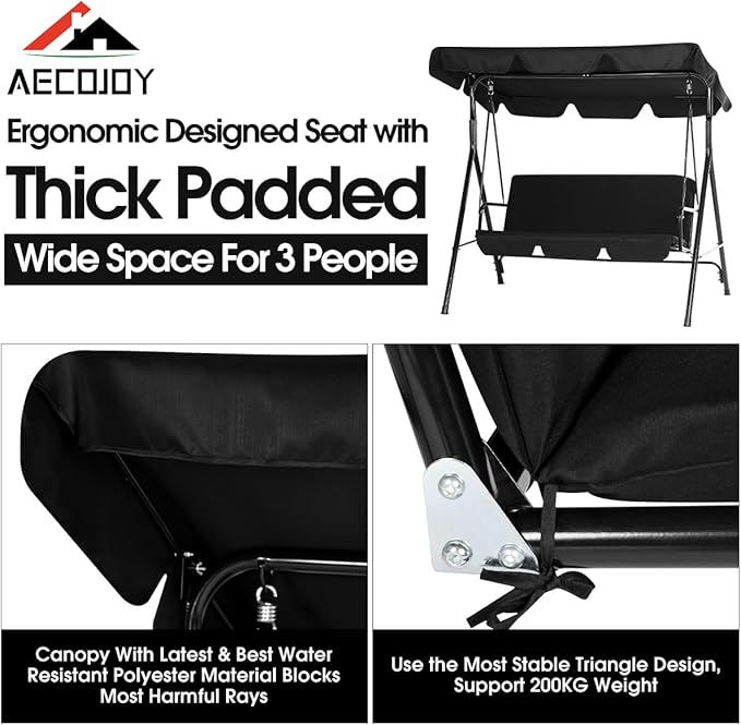 AECOJOY Porch Swing with Stand, Outdoor Swings - Image 4
