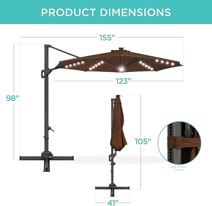 Best Choice Products 10ft Solar LED Cantilever Patio Umbrella, 360-Degree - Image 7