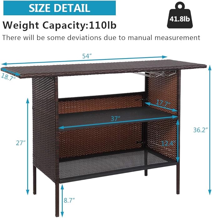 VINGLI Wicker Outdoor Bar Table - Image 3