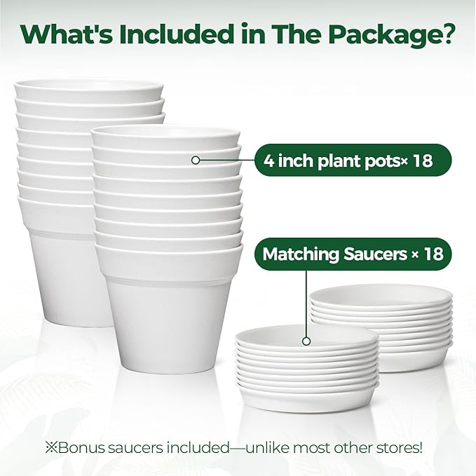 T4U 4 Inch Plant Pots 18-Pack, Small Flower Pots - Image 6
