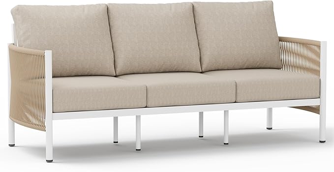 Aluminum Outdoor Patio Couch, 3 Seats HDPE Rope Patio Sofa by Oasbira