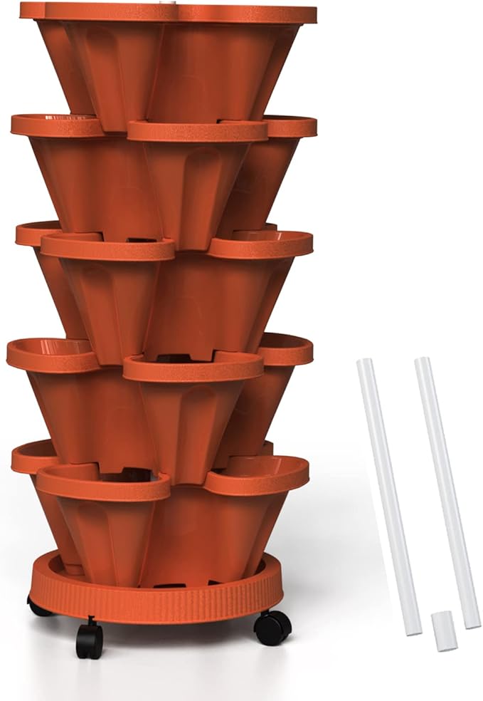 Strawberry Vertical Planter, 5 Tiered Stacking Garden Tower, Stackable Herb by Tectsia