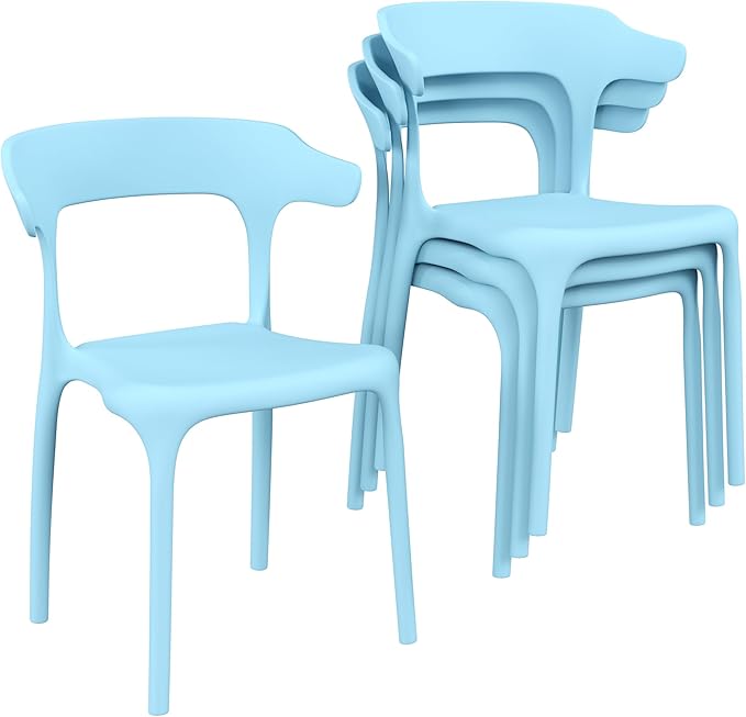 VECELO 4 Pack Plastic Stacking Chairs, Stackable Dining Chairs - Image 9