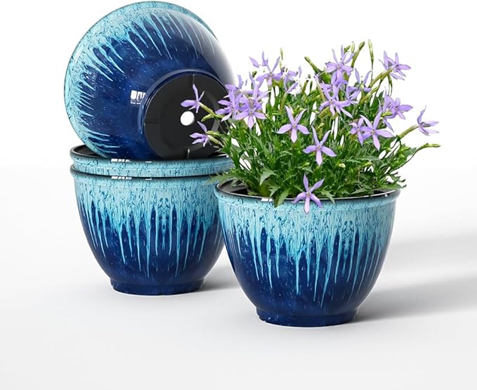 Flower Pots, 8 Inch Plastic Plant Pots by LesOasis