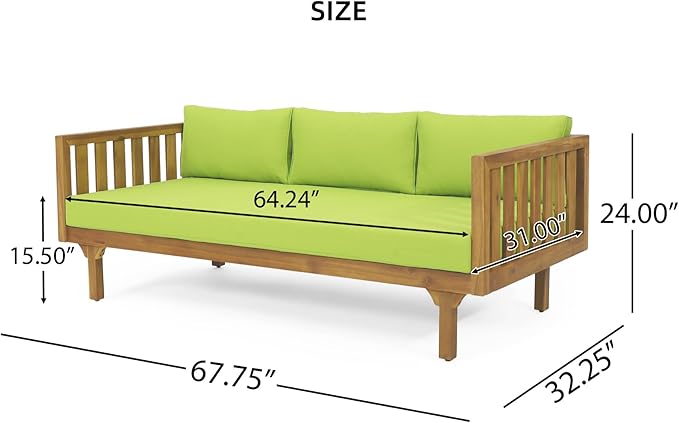 Merax Outdoor 3 Seater Daybed, Acacia Wood Day Bed Couch Sofa - Image 5