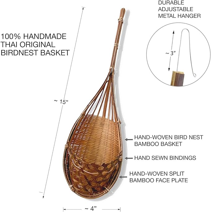 Handmade 100% Thai Bamboo Hanging Orchid Basket – 4 Inch Set of 3 - Image 4