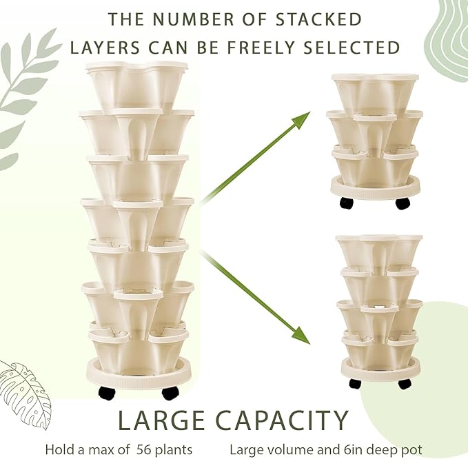 Umigy 2 Set of 7 Tier Vertical Planter Stackable Tower Planters Strawberry Herb - Image 5