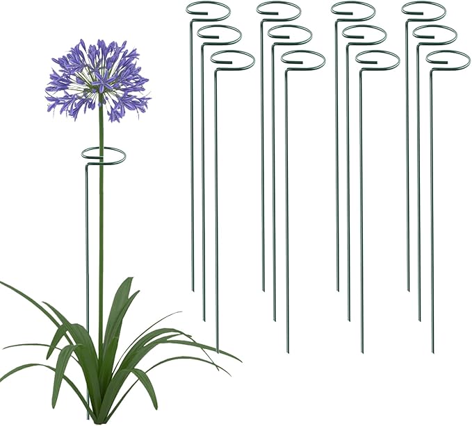 12 Pack 18 Inch Plant Support Stakes, Metal Single stemmed Flower Support by ThealynGardens