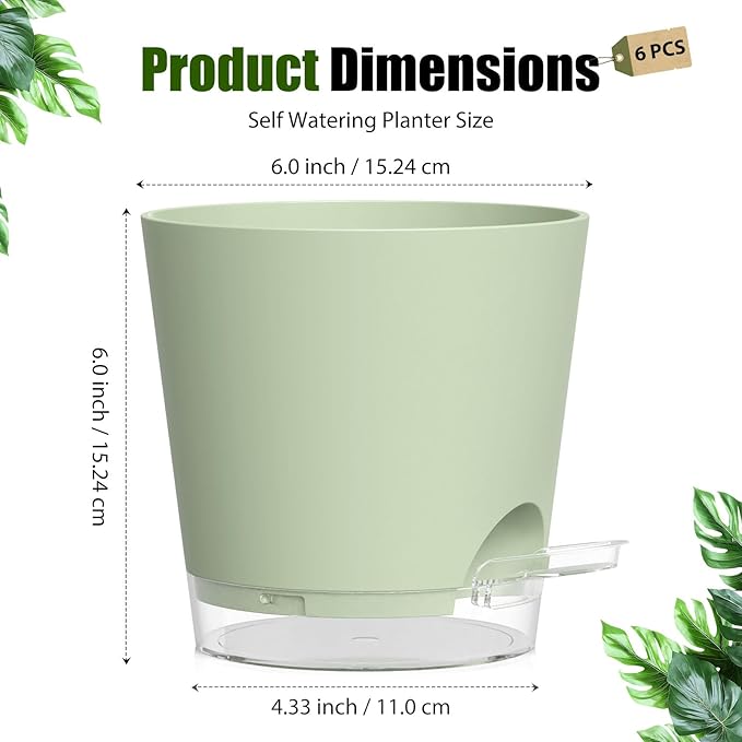 Plant Pots 6 Inch Self Watering Pots, 6 Pack Plastic Planters - Image 5