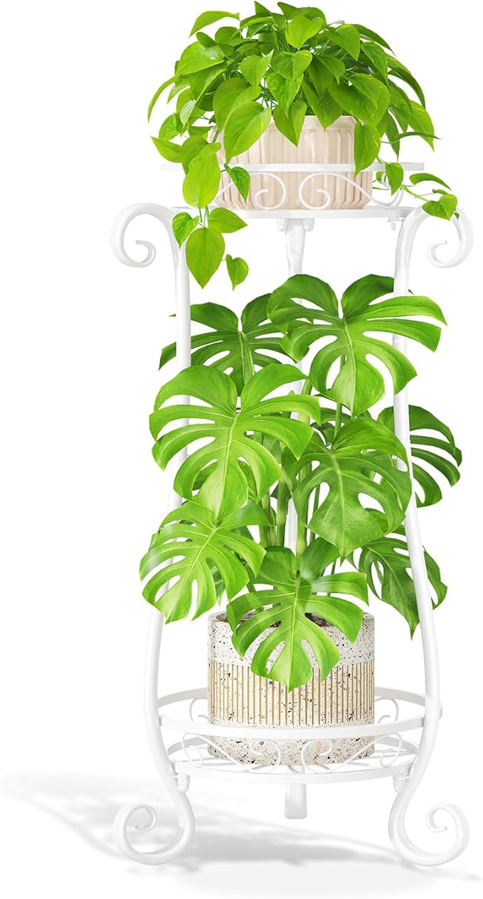 LASZOLA 2 Tier White Metal Plant Stand by LASZOLA
