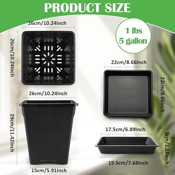 BTPLASTIK Plant Pots 10 Inch Set of 5, Large Square Plastic Planter - Image 4