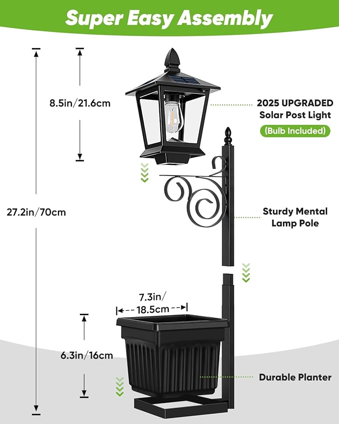 Outdoor Flower Pots 2 in 1, Solar Lamp Post - Image 6