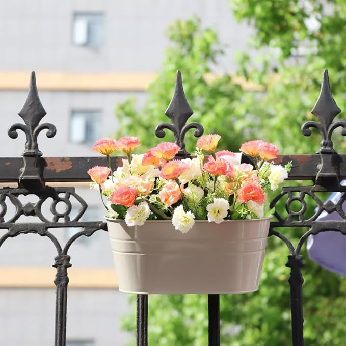 3 Pack Metal Railing Planters, 10.5" Oval Hanging Flower Pots - Image 4