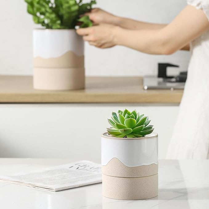 Nihow Self Watering Plant Pot for Indoor Plants: 4.5+6 Inch Ceramic Planter - Image 7