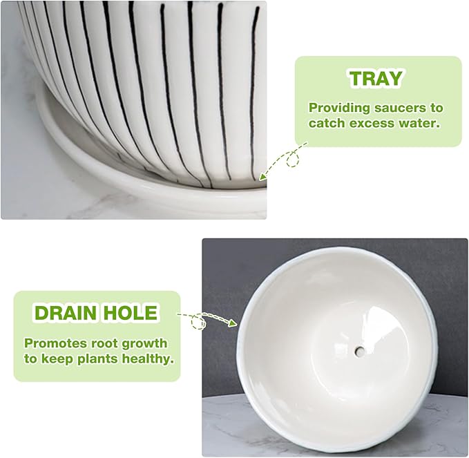 Ceramic Plant Pots Set of 3, 6.75/5.6/4.2 inch Planters - Image 3