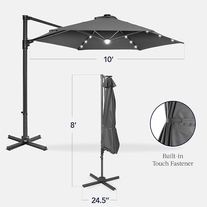 Best Choice Products 10ft Solar LED Offset Cantilever Hanging Market Patio - Image 2