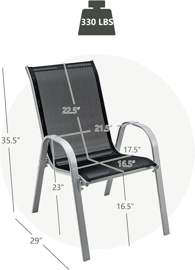 Giantex Set of 4 Patio Chairs, Stackable Outdoor Dining Chairs, 330 LBS Capacity - Image 3