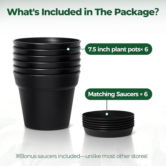 T4U 7.5 Inch Plant Pots 6 Pcs, Flower Pots - Image 6