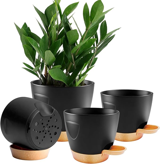 4-Pack Plant Pots with Drainage 6.5/6/5.5/5 Inch, Self Watering Pots by Unknown