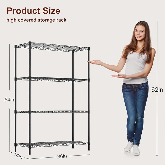 BestOffice | 4-Tier Wire Storage Shelves | 36x14x54 | Black | - Image 3