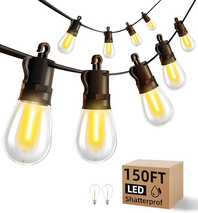 Outdoor String Lights Patio LED Light Outside - 45M 43+2 S14 LED 150ft Porch by Unknown